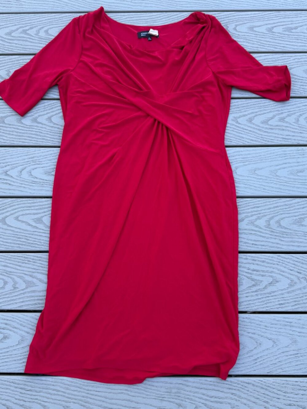 Jones New York Women's Size 16 Red Faux Wrap Dress 3/4 Sleeve